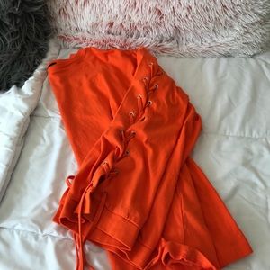 F21 Lace up Oversized Orange Shirt